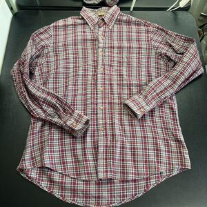 Bill Blass Maroon Gray Plaid Flannel Long Sleeve Button Down Shirt Mens Size L